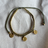 Bambi Brass Anklet in green waxed cord with brass beads and charms