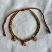 Bambi Brass Anklet in brown waxed cord with brass beads and charms