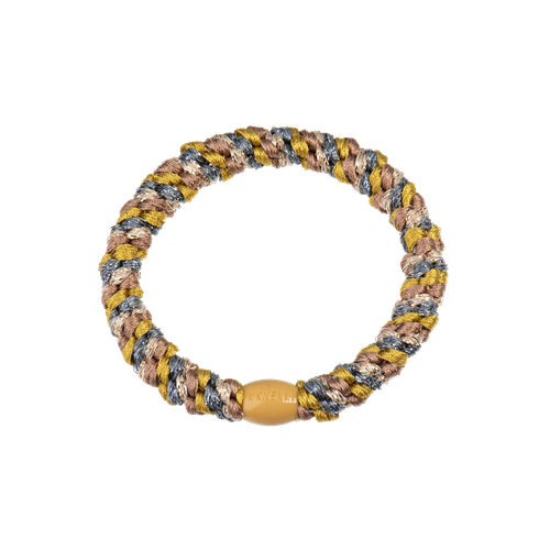 KKNEKKI woven hair tie in green, gold and nougat glitter