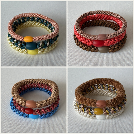KKNEKKI Set of 3 woven hair ties, colour collage