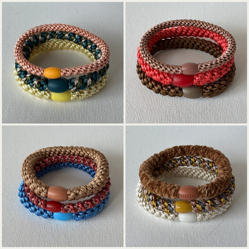 KKNEKKI Set of 3 woven hair ties, colour collage